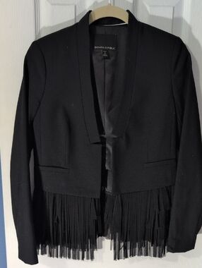 Banana Republic Black Fringe Hem Open-Front Blazer